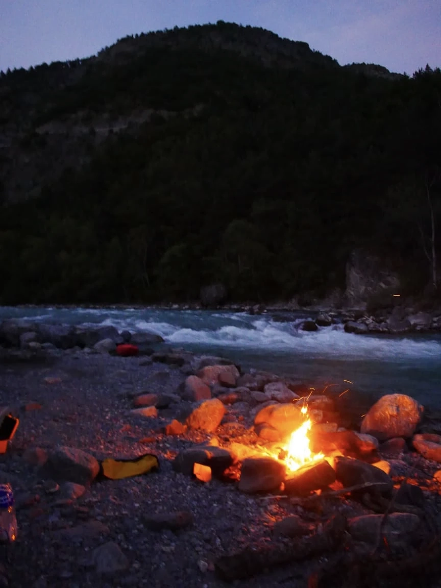 Campfire next to the Durance River